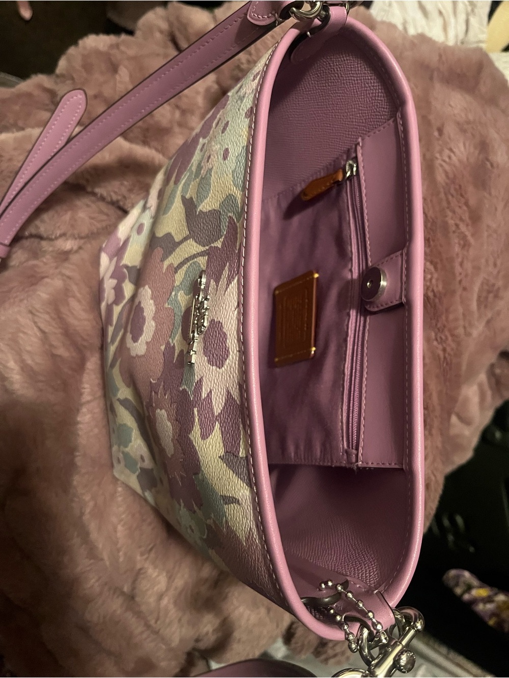 Coach Pastel Floral Shoulder Bag in Lavender, Pink & Cream - Picture 3 of 3